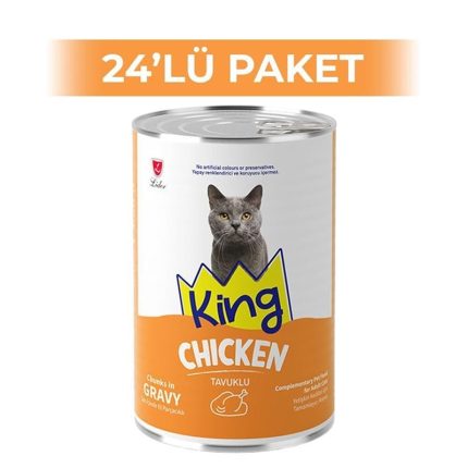 King Sos İçerisinde Et Parçacıklı Tavuk Etli Kedi Konservesi 400 Grx24 Adet
