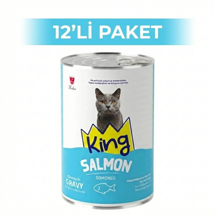 King Sos İçerisinde Et Parçacıklı Somonlu Kedi Konservesi 400 Grx12 Adet