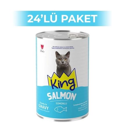 King Sos İçerisinde Et Parçacıklı Somonlu Kedi Konservesi 400 Grx24 Adet
