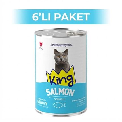 King Sos İçerisinde Et Parçacıklı Somonlu Kedi Konservesi 400 Grx6 Adet