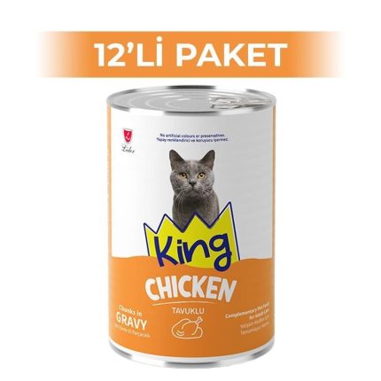 King Sos İçerisinde Et Parçacıklı Tavuk Etli Kedi Konservesi 400 Grx12 Adet