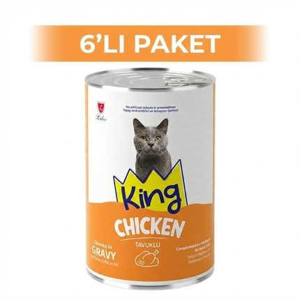 King Sos İçerisinde Et Parçacıklı Tavuk Etli Kedi Konservesi 400 Grx6 Adet