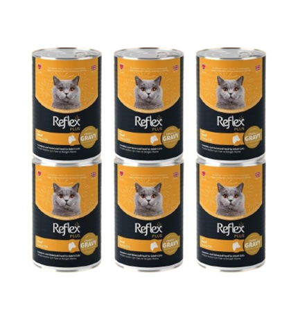 Reflex Plus Sos İçinde Et Parçacıklı Dana Etli Yetişkin Kedi Konservesi 400 Gr - 6 Adet